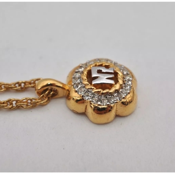 Nina Ricci Goldplated Necklace W/Rhinestone Logo Pendant EUC! - Picture 3 of 14